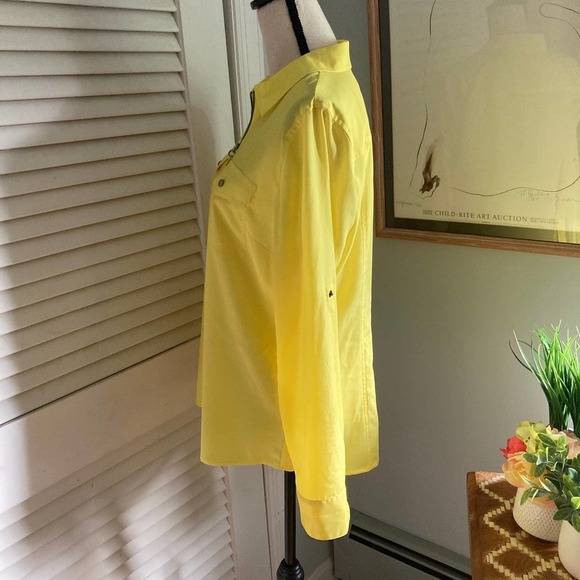 MICHAEL MICHAEL KORS Women's Yellow Full Zip Long Sleeve Collared Blouse | L - Picture 8 of 9